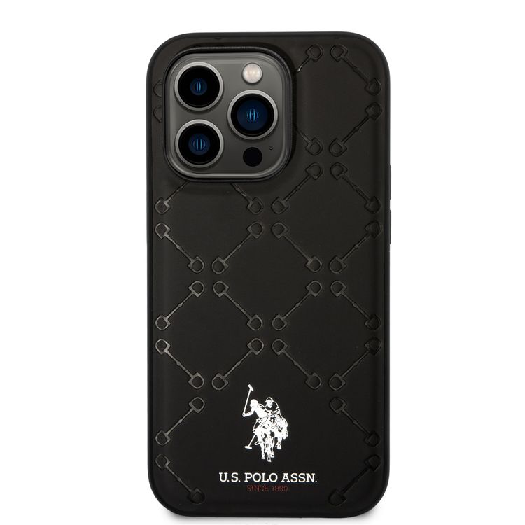 U.S.Polo Assn. PU Leather HS Pattern Case for iPhone 15 Series - Black - iPhone 15 Pro