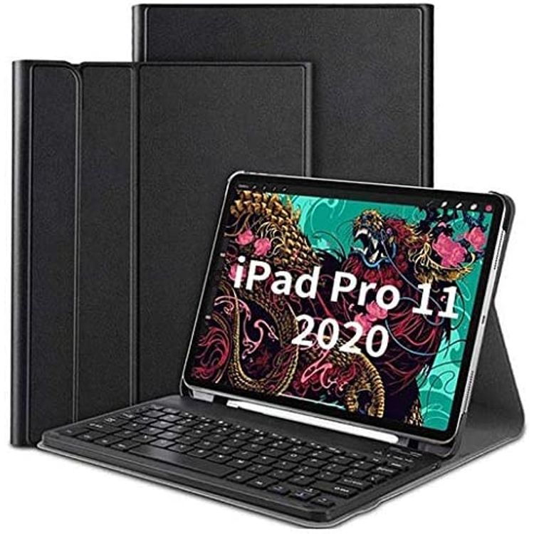 Green Lion Premium Leather Case with Detachable Wireless Keyboard ( English/Arabic ) & Pencil Slot, 360 Protection, Foldable Closing for Apple iPad Pro 12.9" 2020 - Black