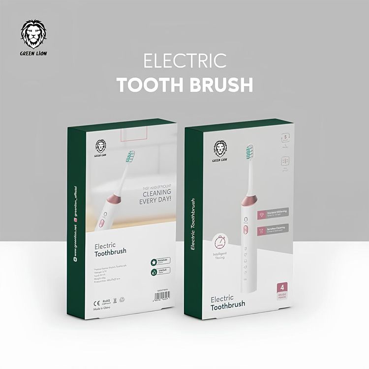 Green Electric Toothbrush with 4 Brush Heads, Suitable for Sensitive & Stained Teeth, 2-Minute Intelligent Timer, 5 Brush Modes, Slim Design - White