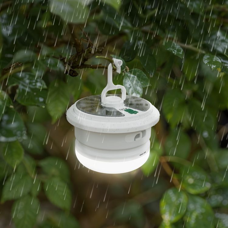 Green Lion Solar LED Lumex Camping Light and Built-in String Light with 500lm Brightness, Dual Power Sources, IP65 Water Resistance, Built-in Hanging Hook, Battery Level Indicator, 10m Light String, 3000mAh Battery, 5-8 Hours Working Time - White