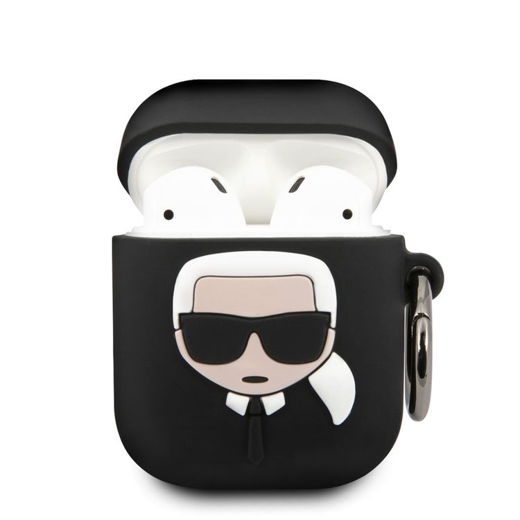 Karl Lagerfeld Bundle Ikonik Silicone Airpods 1/2 Case, high quality silicone,  fits perfectly + Mirror Powerbank 2000mAh, Li-polymer Battery - Black
