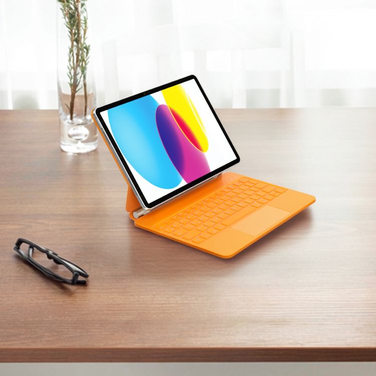 Green Lion Wireless Magic Keyboard Case for iPad 10th Generation, 11" A16 (2025), 500mAh Battery, Backlit Function, USB-C Charging Port, 7-Color Light Modes, Pencil Holder, Adjustable Brightness, Scissor-Switch Keyboard - Orange