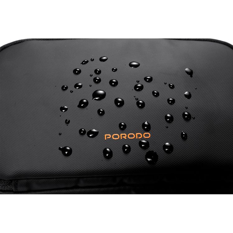 Porodo Ultralite Organizer Pouch with Dual Compartmnts, Zipper Closure, High-Quality Polyester Material, Water-Repellant Surface, Internal Mesh Pockets, Quick-Grab Handle, Compact Design - Black