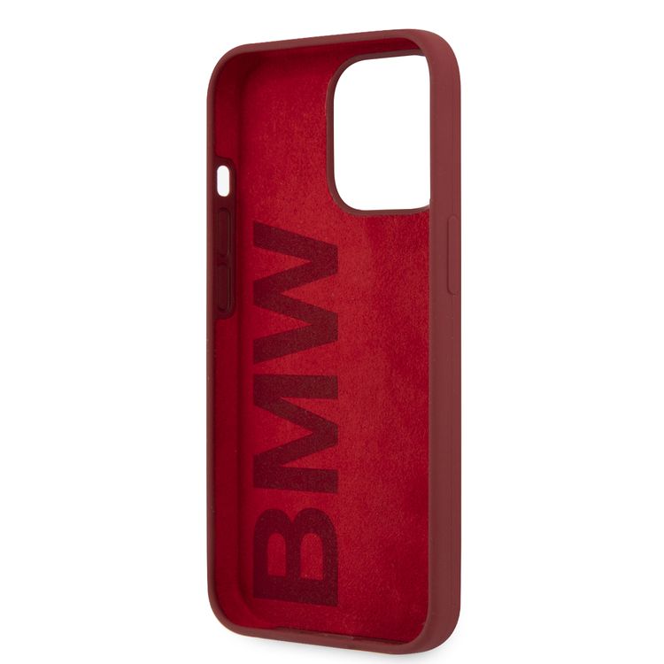 CG MOBILE BMW Liquid Silicone Case Tone On Tone Metal Logo Compatible for iPhone 13 Pro (6.1") Easy Access to All Ports, Anti-Scratch - Red