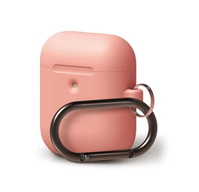 إيلاجو جراب من السيليكون مع سلسلة مفاتيح متوافقة مع جراب شحن لاسلكي من ابل ايربودز 1/2 ، ليد أمامي مرئي ، طلاء مضاد للانزلاق من الداخل ، سيليكون ممتاز ، خوخي