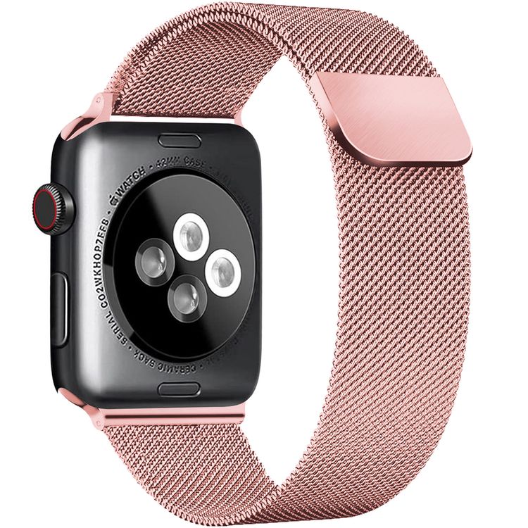 AhaStyle Magnetic Stainless Steel Milanese Mesh Loop Strap for Smartwatch - Lightweight Design - Replacement Wrist Band Strap Compatible for Apple Watch 42 / 44mm - Rose Powder
