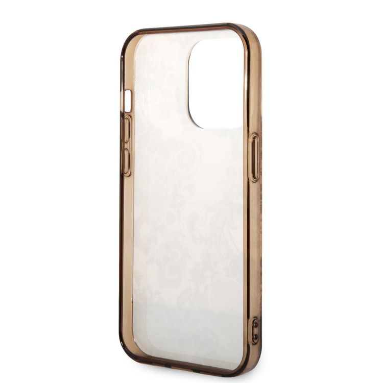 Guess PC/TPU IML Case With Double Layer Electroplated Camera Outline & Toile De Jouy - iPhone 14 Pro - Ochre