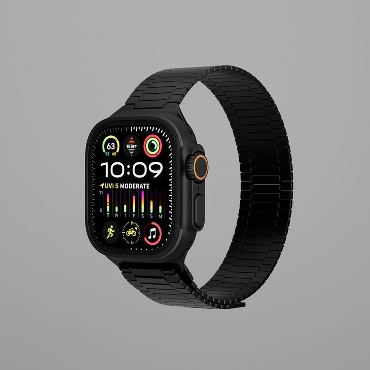 حزام ساعة ليفيلو ميلانو لساعة ابل 49/46 ملم، خفيف الوزن ومتين للغاية، وصلات قابلة للتعديل، مادة لا تسبب الحساسية، تكنولوجيا مضادة للأكسدة - أسود