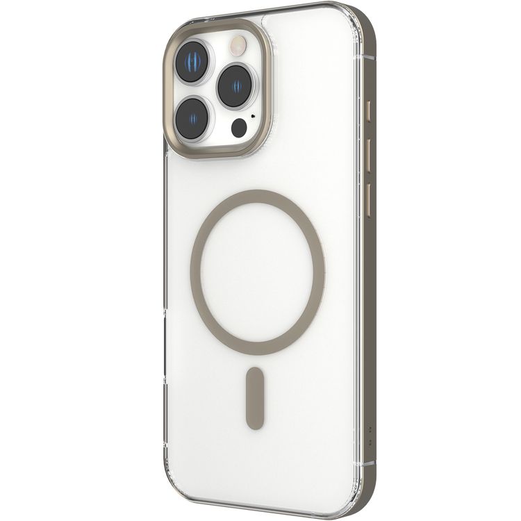Levelo Claire Magsafe Case with Aluminum Bumper Case for iPhone 16 Pro Max, Hybrid Case, MagSafe Compatibility - Titanium