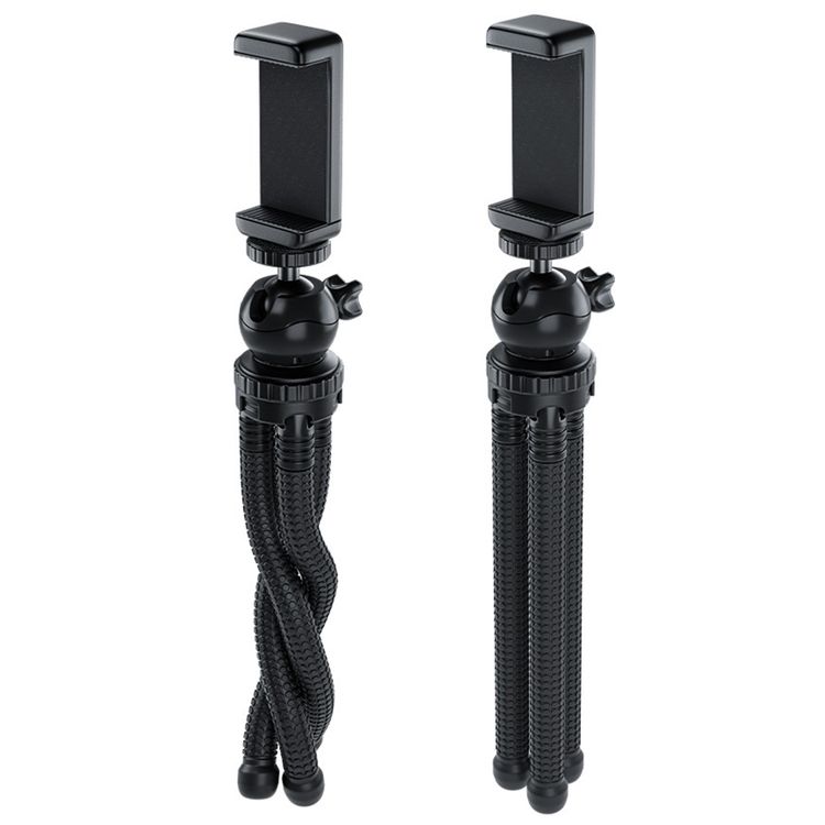 Green Lion Flexible Tripod with Foam Grips, ABS + TPR & Aluminum Material, 3kg Load Capacity, 360° Rotation, Flexible Legs, 2-Angle Adjustable, Pan & Tilt Functions - Black