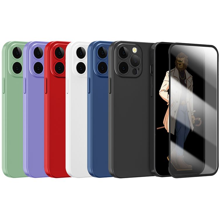 حزمة حماية جرين ليون 360° كارسكا بلس مع غطاء PC وواقي شاشة خصوصية لهاتف آيفون 13 برو، مقاومة للخدوش وبصمات الأصابع، حماية كاملة 360° - أزرق فاتح.