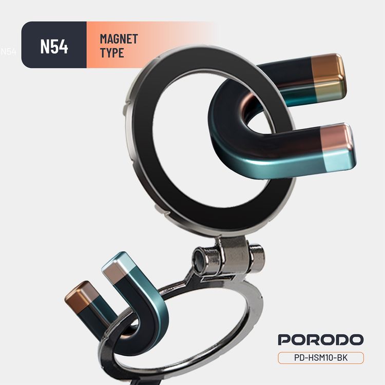 Porodo Vacuseal MagSafe Magnetic Mount with Adjustable Viewing Angle, Horizontal & Vertical Modes, One-Hand Operation, Up to 30 Days Working Time - Black