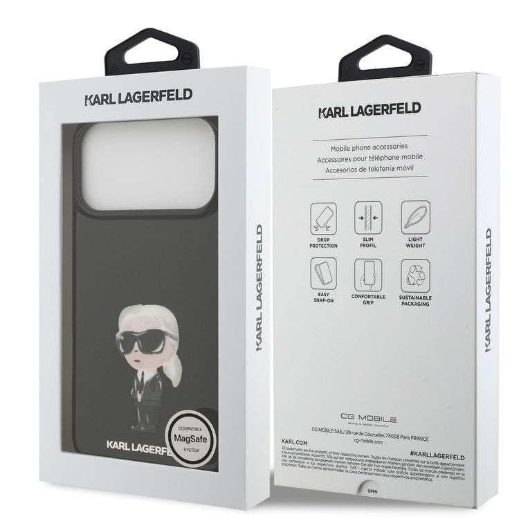 Karl Lagerfeld MagSafe IML Case with Aquarelle Karl Head for iPhone 17 Pro Max, Drop Protection, Slim Profile & Lightweight Design, Easy Snap-On, Comfortable Grip, Sustainable Packaging - Black