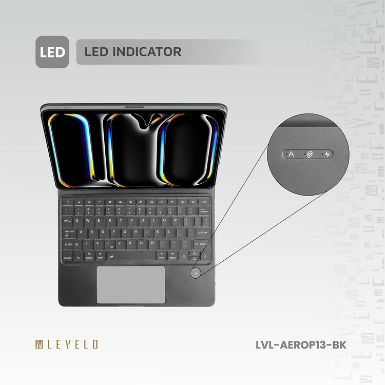 Levelo AeroBoard Pro Saffiano Leather Wireless Keyboard for iPad Pro 13" 2024, Stainless  Steel + Rubber Finish, 500mAh Battery Capacity, Type-C Charging Interface, Up to 320 Hours Working Time, 7 Color Light Modes - Black