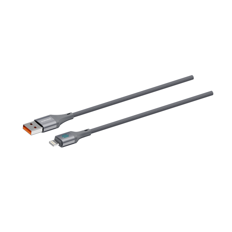 Porodo USB-A to Lightning Charging & Data Cable with 3A Rated Current, 480Mbps Data Transfer Rate, 1m Cable Length, Durable Braided Material, Tangle-Free, Optimal Charging, Enhanced Durability - Gray