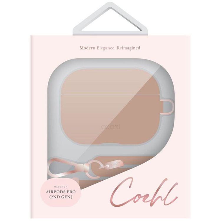 UNIQ Coehl Haven Airpods Pro 2nd Gen (2022) Case, Wired and Wireless charging, Matching Detachable Rope Hand Strap, Leatherette - Dusty Nudes