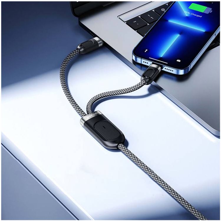 Porodo Type-C & Lightning Fast Charging Cable USB-C PD Input, 60W, Universal Compatibility, Simultaneous Charging - Black