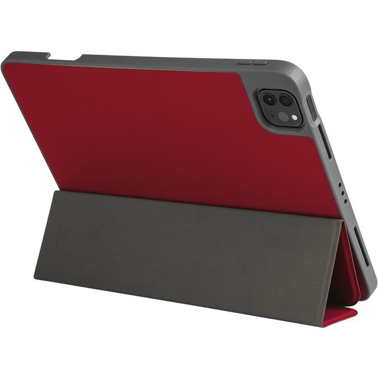 جراب جهاز iPad Pro 12.9 بوصة (2020) من جلد نباتي فاخر من Green Lion، حماية بزاوية 360°، حامل قابل للطي، فتحة مدمجة للقلم، مقاوم للصدمات، امتصاص الصدمات - أحمر.
