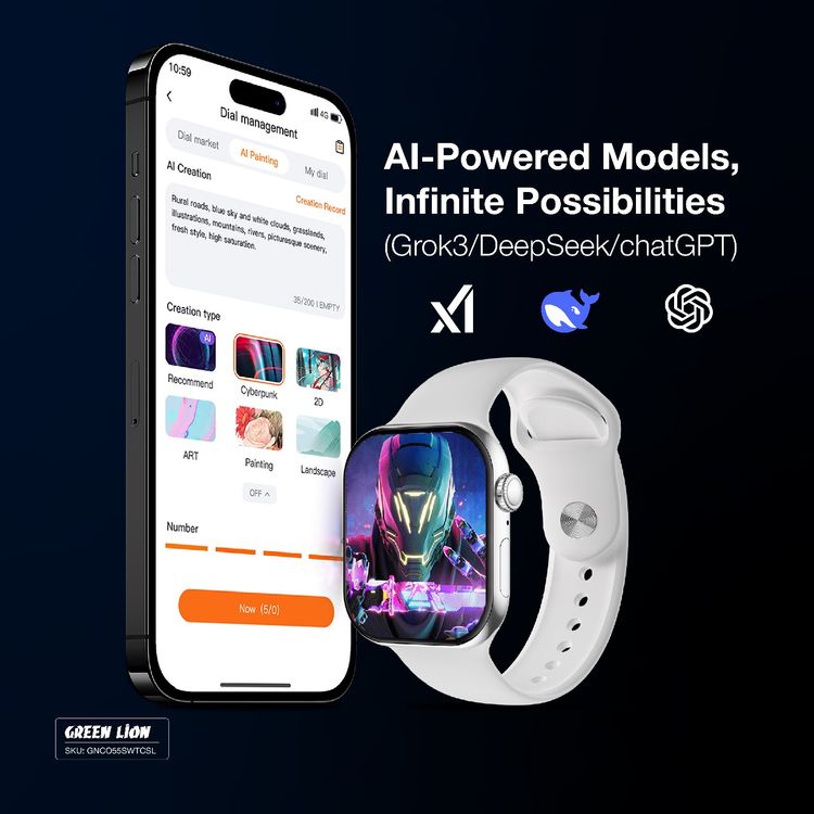 Green Lion Communicate Smart Watch with 2.07" IPS Dispaly, 380mAh Battery Capacity, Wireless Charging, AI Voice Assistant, 1GB Flash, 3-5 Days Working Time - Silver