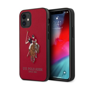 CG MOBILE U.S.Polo Assn. PU Hard Case Polo Embroidery Compatible for iPhone 12Mini(5.4")Shock Resistant, Scratches Resistant Back Cover, Easy Access to All Ports Suitable - Red