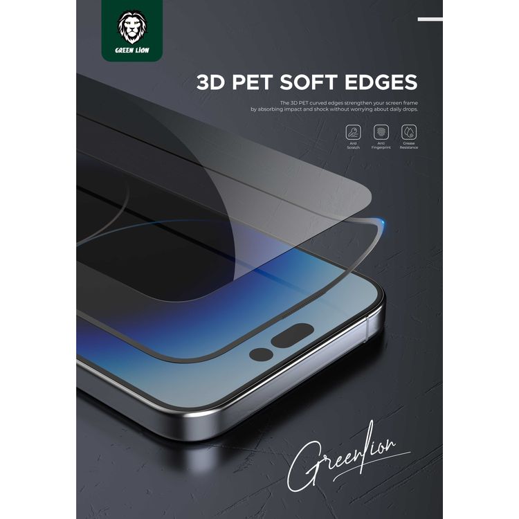 Green Lion 3D PET Pro Screen Protector for iPhone 15 Pro Max, Bubble Free, Blocked Side Viewing, Highly Responsive, Crystal Clear, Anti Fingerprint - Black