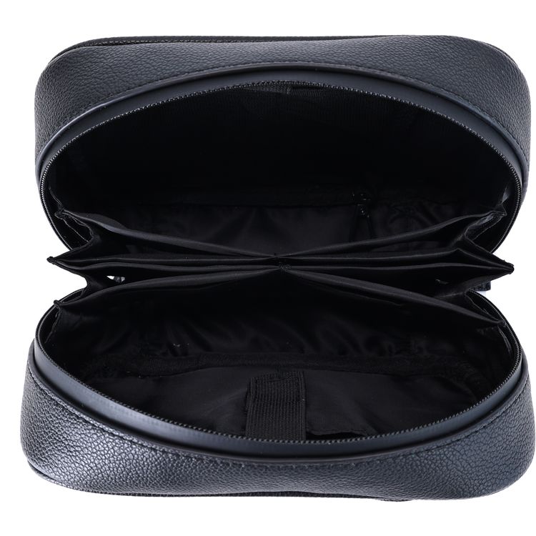 Levelo Lion Tech Organizer Pouch, Wide Full Zip Access, Compact Travel Size, Premium Pebbled PU, Handy Front Zip Pocket, Secure Storage, Easy Grab & Go, Light Weight Build, Flat Base Stability, Everyday Versatility for Travel & Daily-Use - Black