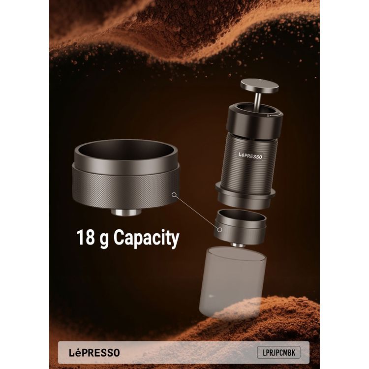 LePresso Professional Hand-Press Espresso Maker with 9 Bar Pump Pressure, Standard 51mm Portafilter, 80mL Water Tank Capacity, 15-18g Coffee Powder Capacity, 304 Stainless Steel & Aluminum Alloy Materials, Travel-Friendly Design, 2 Cups of Espresso - Black
