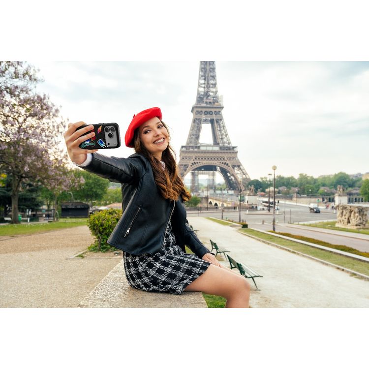 Levelo Vallo PU Leather Case for iPhone 17 Pro with Embroidery Paris Finish, Comfortable Hold, Durable PU Leather, Raised Bezels for Camera and Screen, True Microfiber Interior Lining, Scratch & Wear Resistant, Shock-Resistant Bumper - Midnight Black