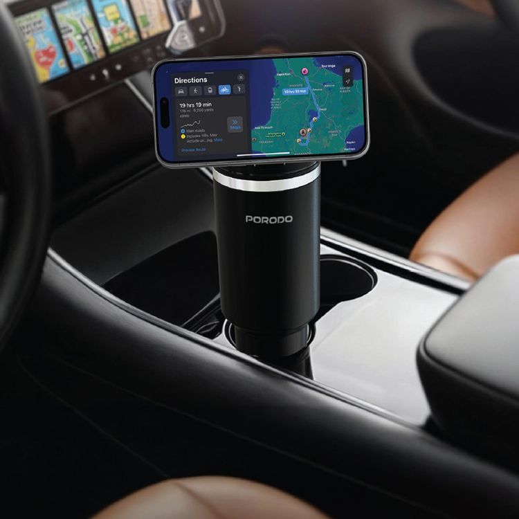 Porodo Lifestyle Magnetic-Mount Insulated Tumbler with 1.2L Capacity, MagSafe Compatibility, Stainless Steel Material, 90° Tilt Angle, Effortless Multitasking, 360° Rotation - Black