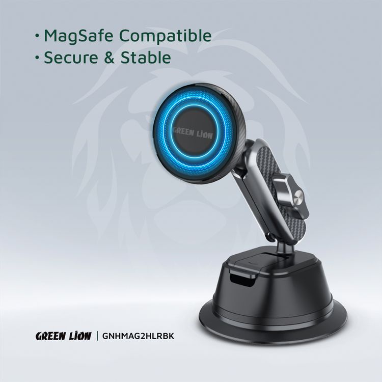 Green Lion Halo MagSafe 2 Car Holder, 360 Degrees Rotation, 17 N52 Magnets - Black