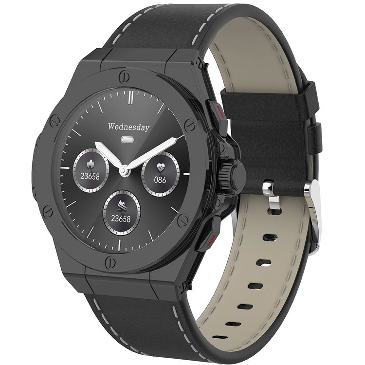 Levelo Oak Automatique Hybrid Smart Watch, Amoled Display, IP68 Water Resistant, Health Monitoring - Black 