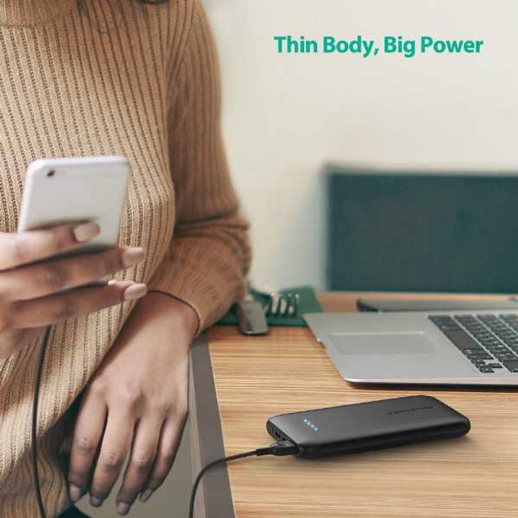 RAVPower Slim Power Bank 10000mAh with LED Indicator - Travel-friendly Design - Portable Charger Powerbank with 5V/3A Type-C Port Compatible for iOS & Android Devices - Black
