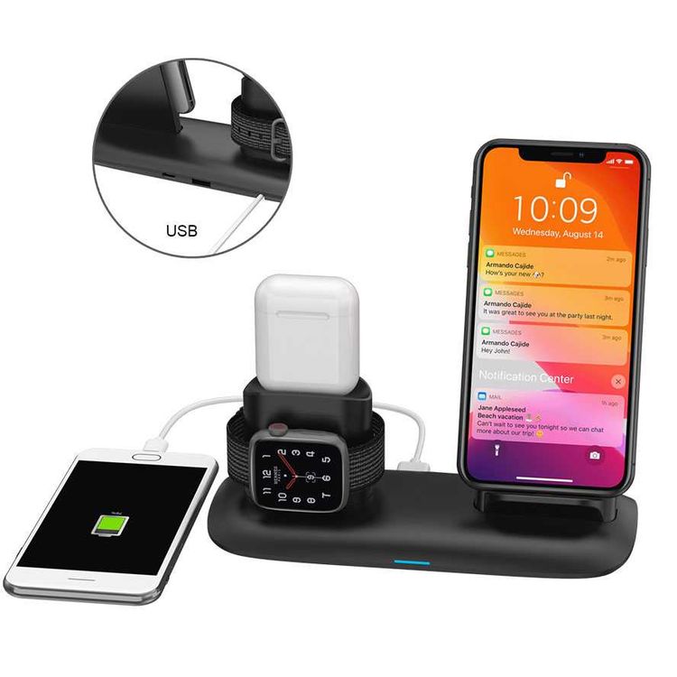 Porodo 4-in-1 Charging Hub, Wireless Charging Station, Fast Wireless Charger Compatible for Airpods 1/2/3 and Airpods Pro - Black