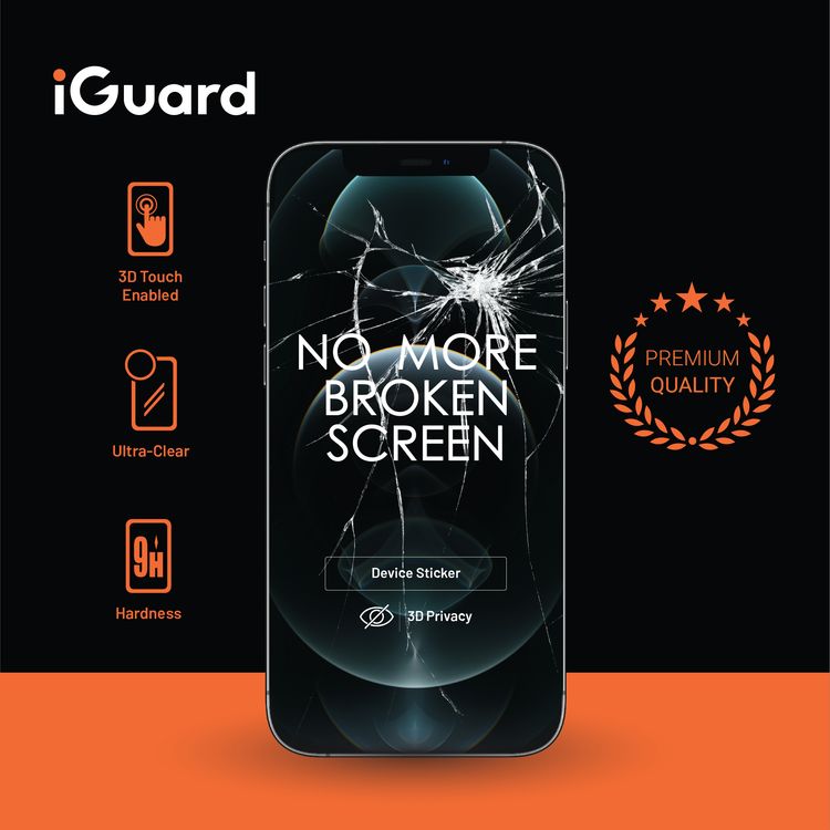 iGuard by Porodo 3D Privacy Glass Screen Protector for iPhone 13 Mini, Seamless Fitting, Anti-Scratch, Shock & Impact Protection, Easy Installation Tempered Glass - Black