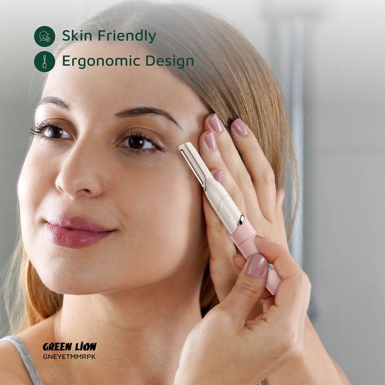 Green Lion Eyebrow Hair Trimmer with Adjustable Angle & Planner, ABS Material & Stainless Steel Blade, Replaceable AAA Battery, Skin Friendly, Precision Trimming, Ergonomic Design - Pink