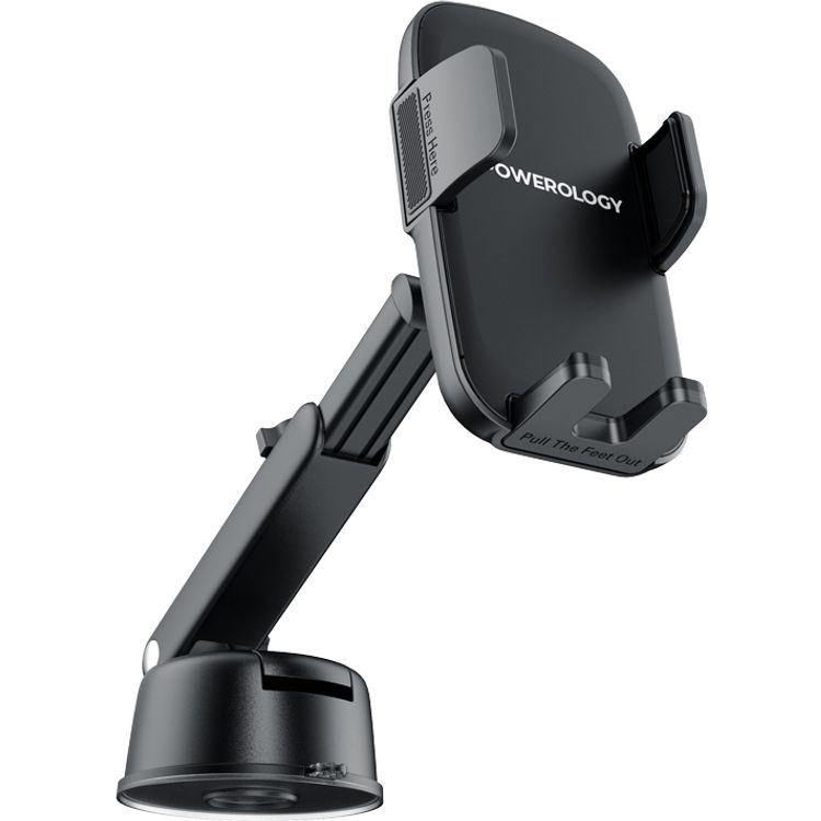 حامل هاتف السيارة باورولوجي رافن، مثبت تلقائيًا، مع دوران 360 درجة، وزاوية رؤية قابلة للتعديل، وعرض المشبك 5.5-9 سم، وشفط قوي، وثبات آمن - أسود