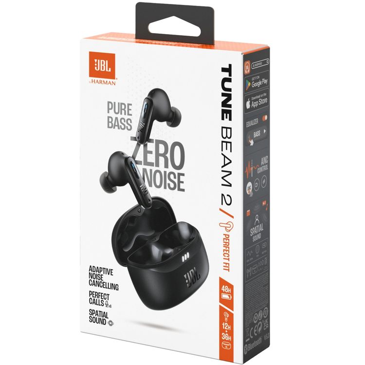 JBL Tune Beam 2 True Wireless Noise Cancelling Earbuds with Multi-Point Connection & Fast Pair Enabled by Google, JBL Headphones App, 48 Hours Battery Life - Black