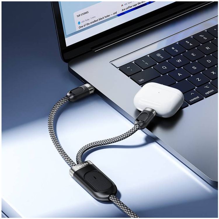 Porodo Type-C & Lightning Fast Charging Cable USB-C PD Input, 60W, Universal Compatibility, Simultaneous Charging - Black