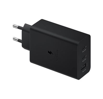 Samsung Trio 65W Travel Charger, 2 USB-C & 1 USB-A, Super Fast Charging SFC 2.0, 100-240 V Input Voltage, Multi-Device Charging, Safe Protection Methods - Black 