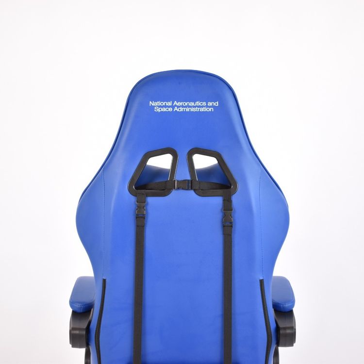 NASA Discovery Gaming Chair, Faux Leather, Height Adjustable, High Density Foam, Recline Mechanism - White/Blue/Red