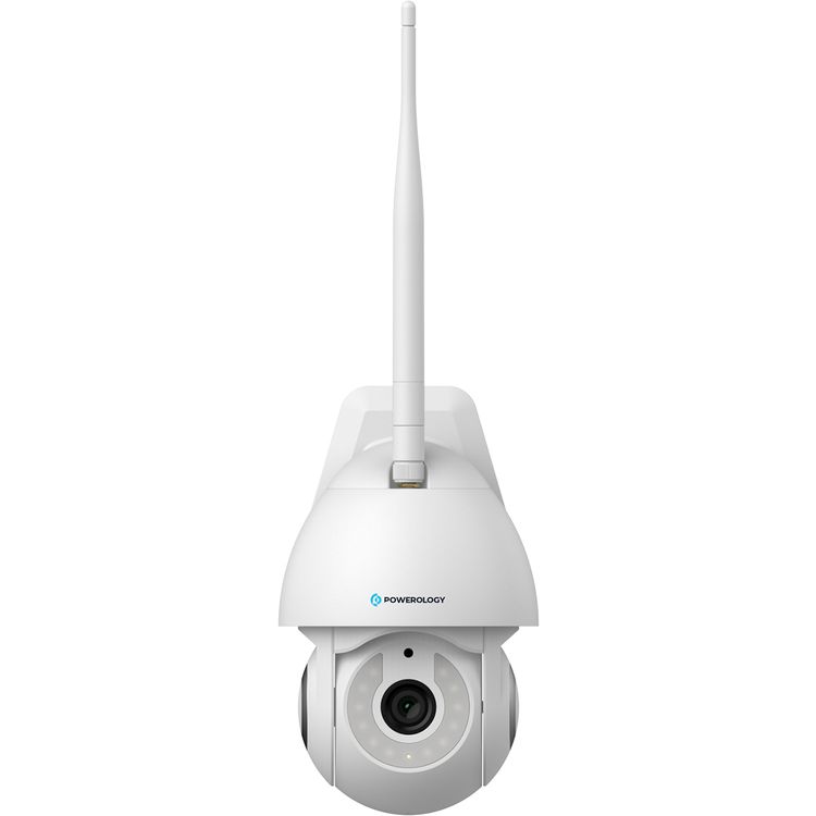 Powerology Advanced Outdoor Camera with 360-degree Viewing Angel, Full-color Night Vision, Auto-tracking, Motion Sensor, 3MP Resolution, Real Time Monitoring, 12 LED Lights, IP65 Waterproof - White