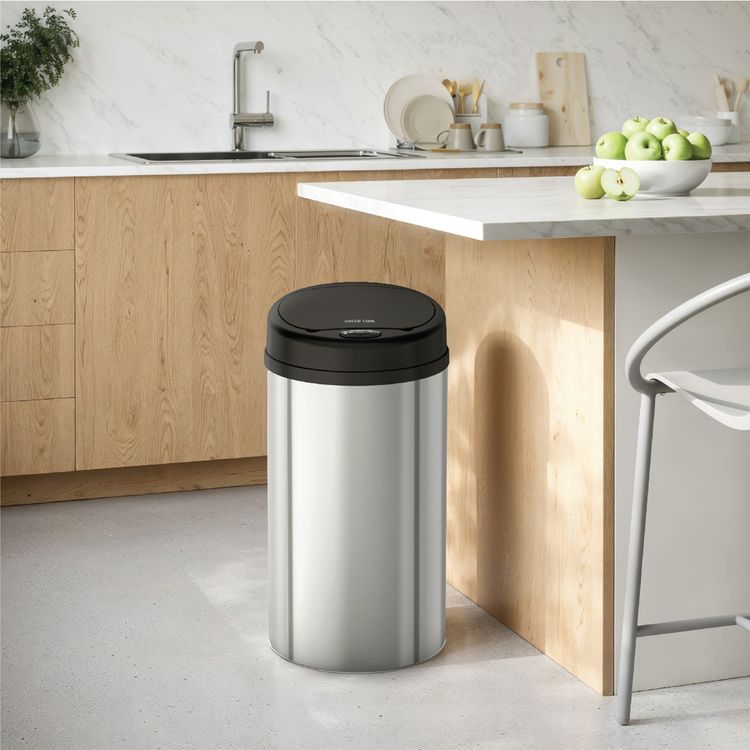 Green Lion Smart Trash Bin with 15L Capacity, Removable Liner Ring, Manual Touch Control, 15cm Sensing Range, Motion Sensor, Soft-Close Lid, Dual Power Supply, LED Countdown Indicator - Silver