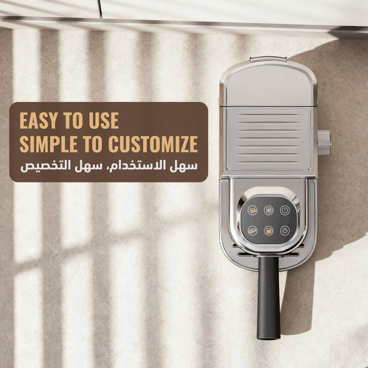 LePresso Hot & Cold Espresso Maker with Steam Wand & Pressure Gauge, 1.3L Water Tank Capacity, 1350W Rated Power, 20bar Pump Pressure, PCB Control & 6 Touch Buttons, Powerful Boiler - Gray