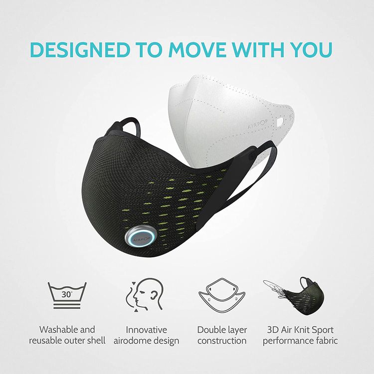 Airpop Active & Halo Smart Mask with Up to 40 Hours Wearability, 360° Soft Touch Seal, Inhale & Exhale LED Ring Indicator, 99.3% Particle Filtration & 99.9% Bacterial Filtration - Black / Yellow