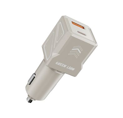 Green Lion Dual Volt Car Charger with PD 30W, QC 30W, USB-A & USB-C Ports, 60W Total Output, Heat Dissipation, Charging Protection - Titanium