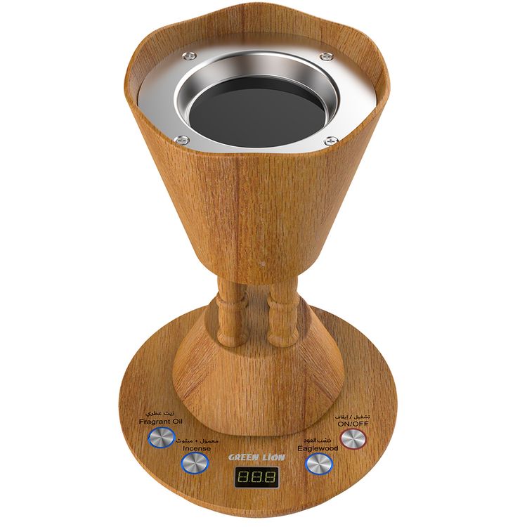 Green Lion Majlis Electric Bakhour Burner with Detachable Base, Digital Display, Countdown Timer, Ceramic Heating Base, Wood-Grain Finish, Safety Cut-Off, 15mL Oil Capacity - Wooden