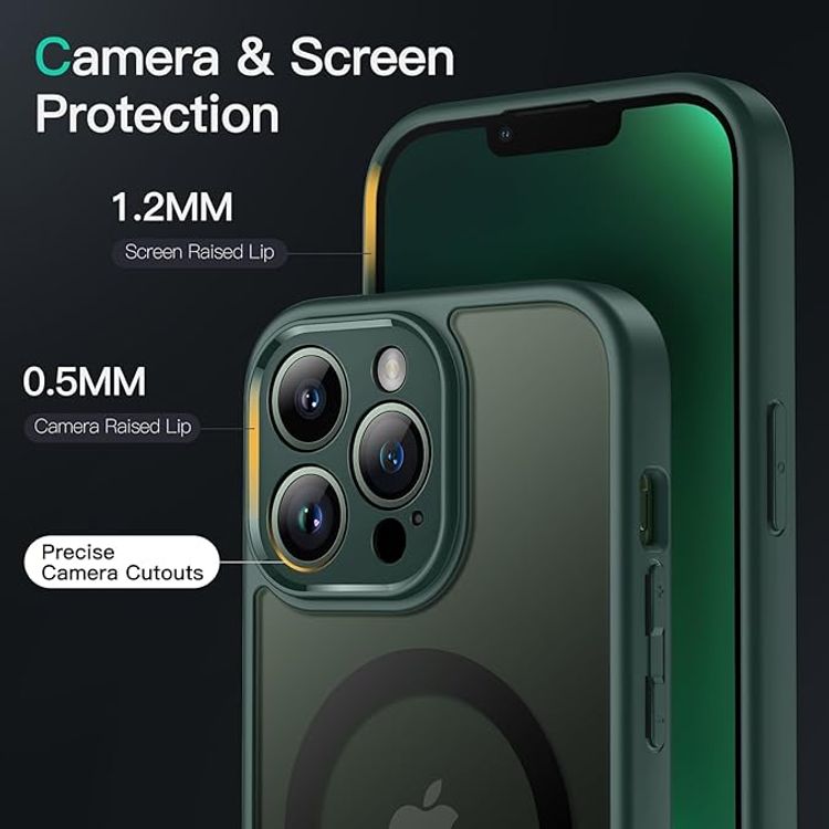 Green Lion Matte MagSafe Case for iPhone 13 Pro ( 6.1" ), Durable, Non-Yellowing, Magnetic precision, Metallic Camera Frame - Green