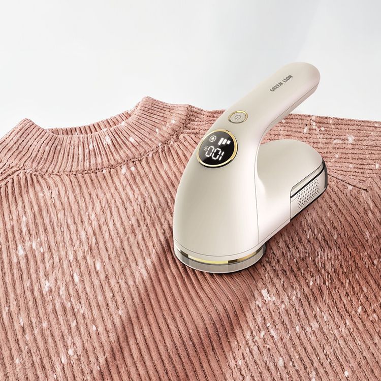 Green Lion Ergotrim Digital Fabric Remover with 3-Gear Speed Control, Up to 3 Hours Working Time, 110mL Lint Bin Capacity, 6-Leaf Blade, Honeycomb Mesh Cover, Ergonomic Handle, Safety Protection - White