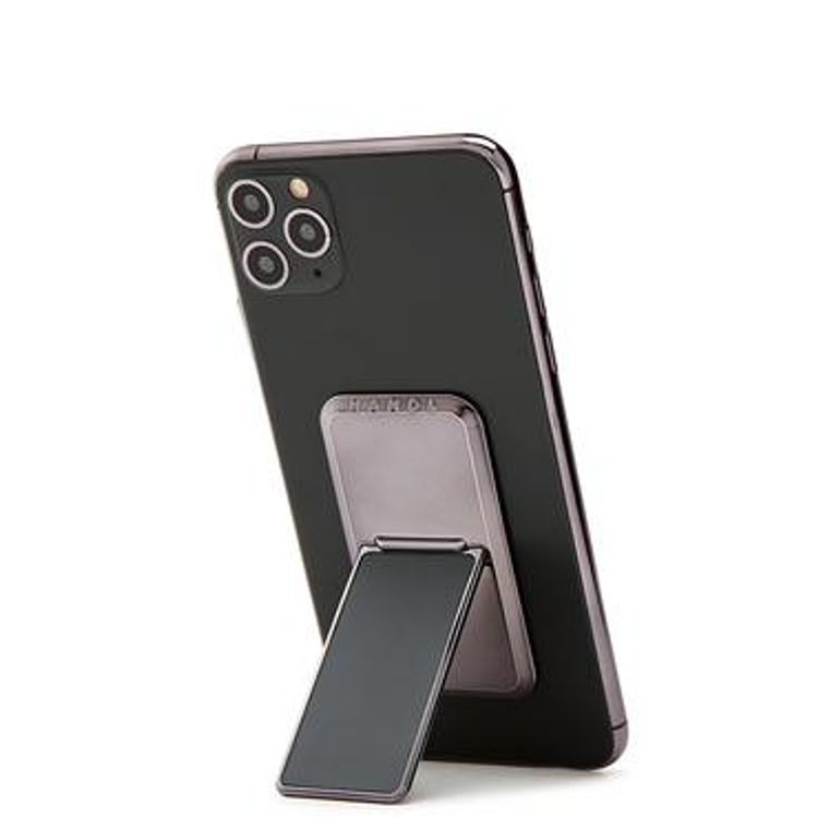 هاندل قبضة هاتف صلبة ، أزواج مع أي هاتف ذكي ، مسند متعدد الوظائف ، متوافق مع الشحن اللاسلكي ، قبضة الهاتف والحامل - رمادي