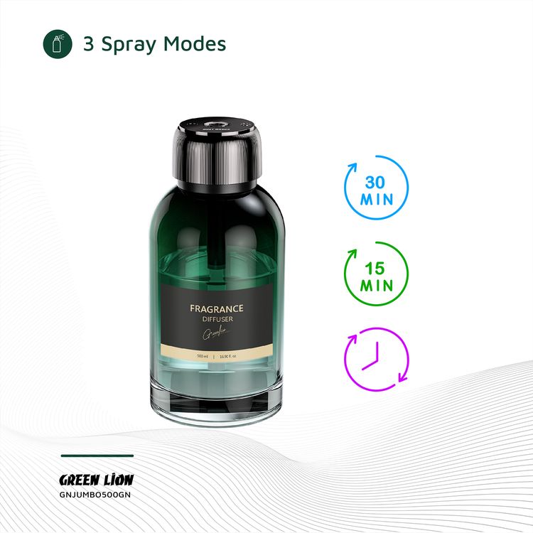Green Lion Jumbo Fragrance Diffuser with Agilawood  Fragrance, 500mL Oil Capacity, 300mAh Battery Capacity, 3 Spray Modes, Type-C Charging Port, 1.5 Hours Charging Time, 4-5 Hours Working Time, Touch Control - Green